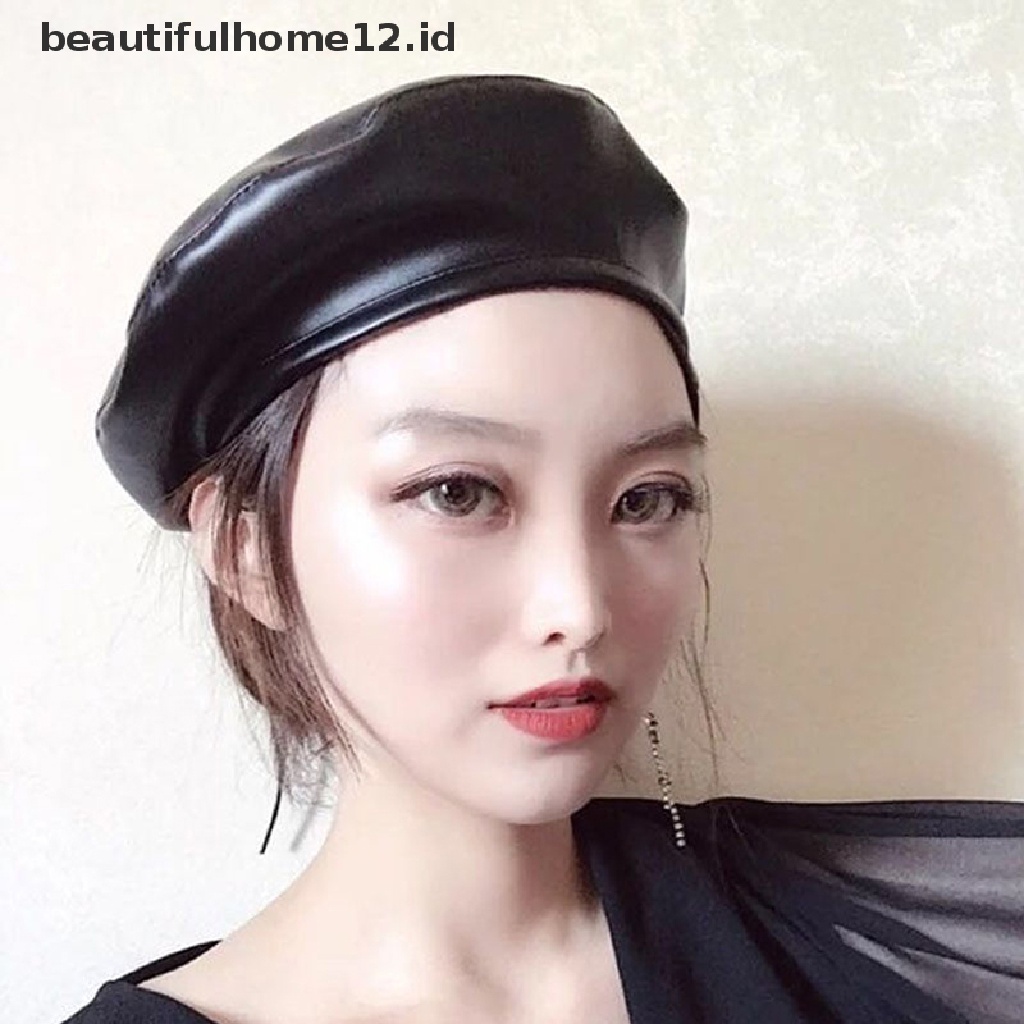 Topi Baret Musim Dingin Bahan Kulit Pu Gaya Vintage Untuk Wanita