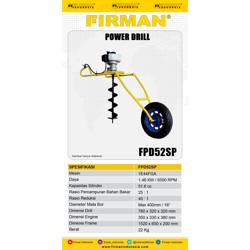 Mesin Bor Tanah Dorong Roda FIRMAN FPD52SP / Earth Auger Drill FPD 52SP - Mesin Bor Penggali Tanah FPD-52SP