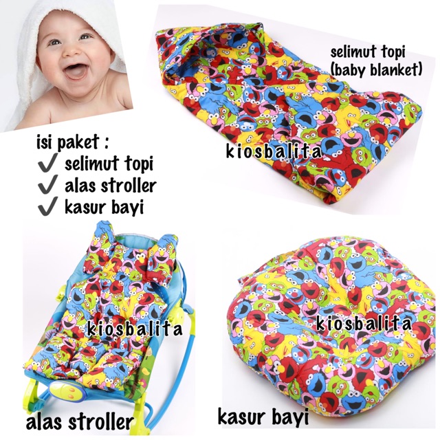 PAKET PERLENGKAPAN BAYI 2in1 multifungsi kasur bayi + alas stroller + selimut blanket topi