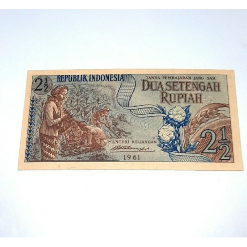 Uang Kertas Kuno 2.5 Rupiah 1961 UNC REP / Star Seri X Mahar Nikah
