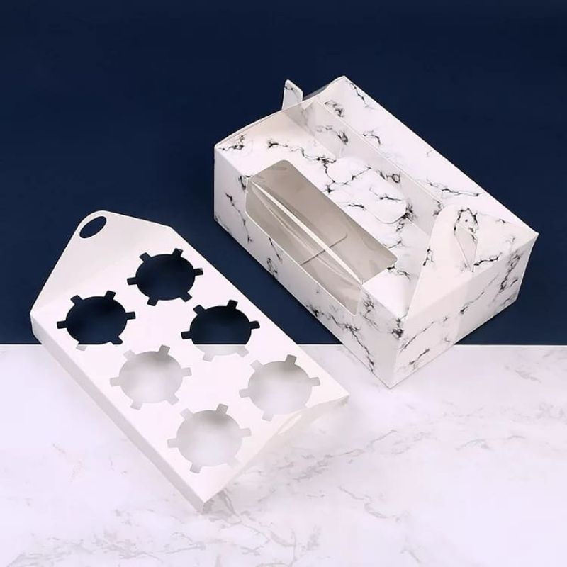

Kotak cupcake motif marble/Dus kue