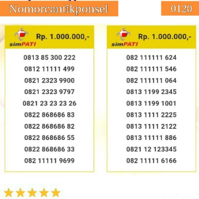 Nomor cantik simpati 0813 0812 0821 0822 seri panca 11111 triple AB 868686 Hexa 111111 rapi #0120