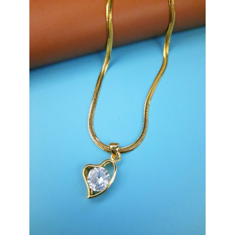 kalung titanium gold belut plus liontin love permata