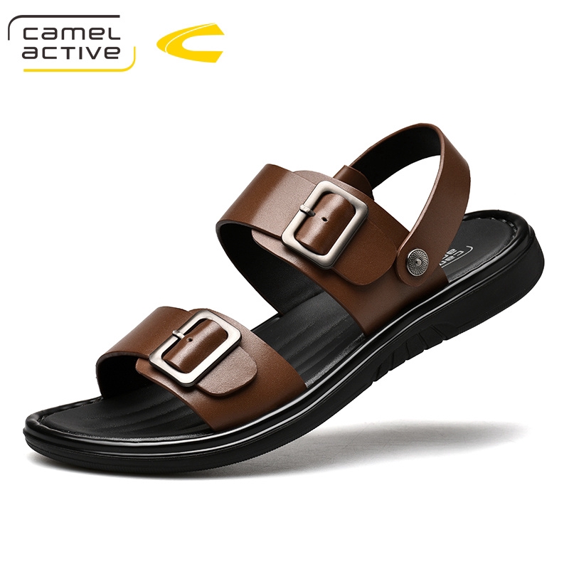 Camel Active Jerman Pria Mode Sandal ganda perban Halus Kulit Kasual Sandal