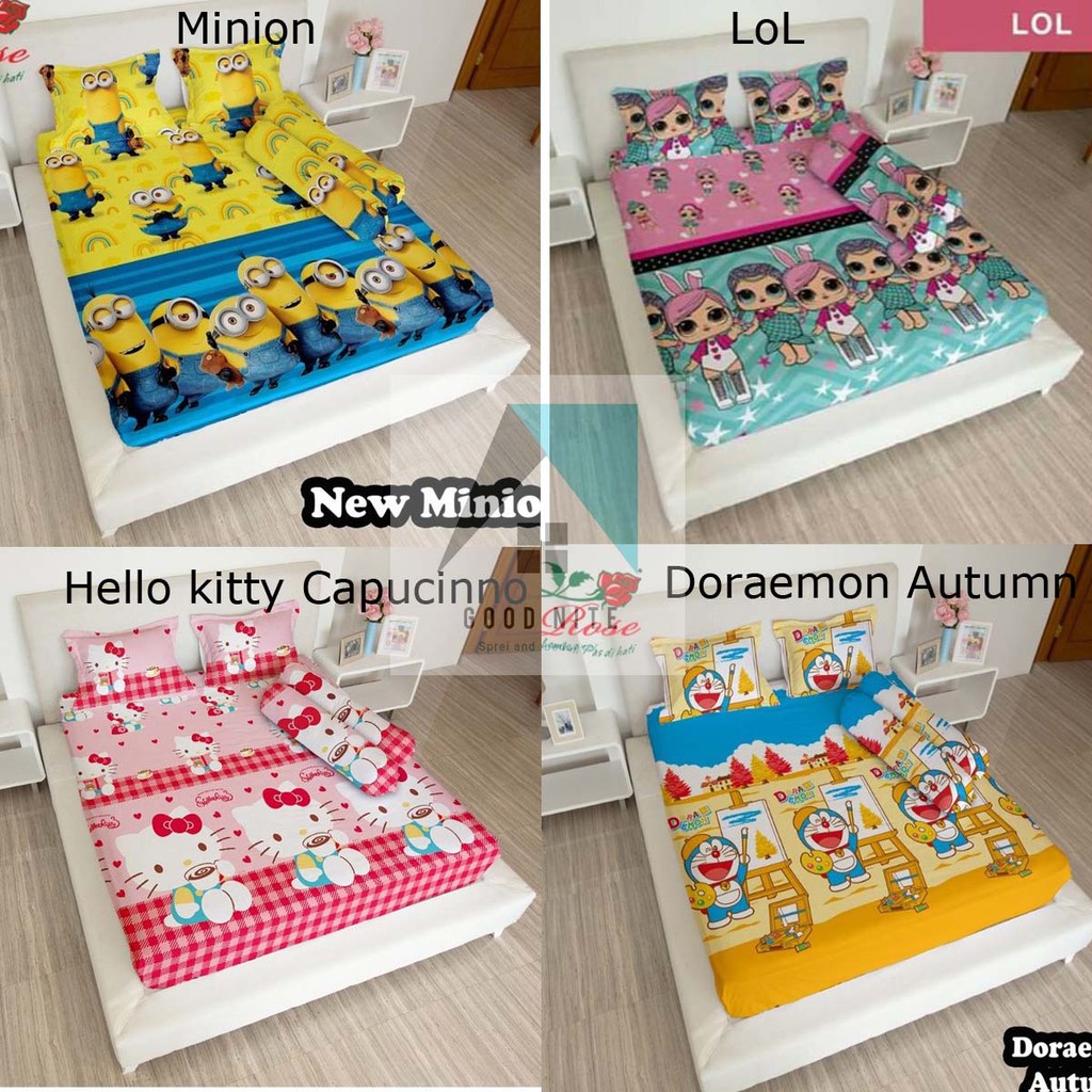 Sprei Spre Lady Rose Murah Size King/Queen Motif Minion LOL HK Cappucino Dora Autumn Bantal lengkap