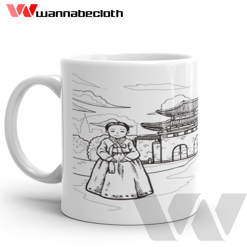 Mug Korea Gelas Korea Cetak Mug Custom Kado Gift Hadiah Souvenir Mug Seoul Mug Korea Art v5