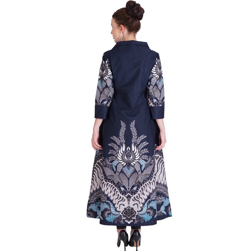 GAMIS BATIK AKSARA PREMIUM FULL TRIKOT LONG DRESS NAVY BIRU DONGKER KATUN PRIMISSIMA 728184 CAP 72