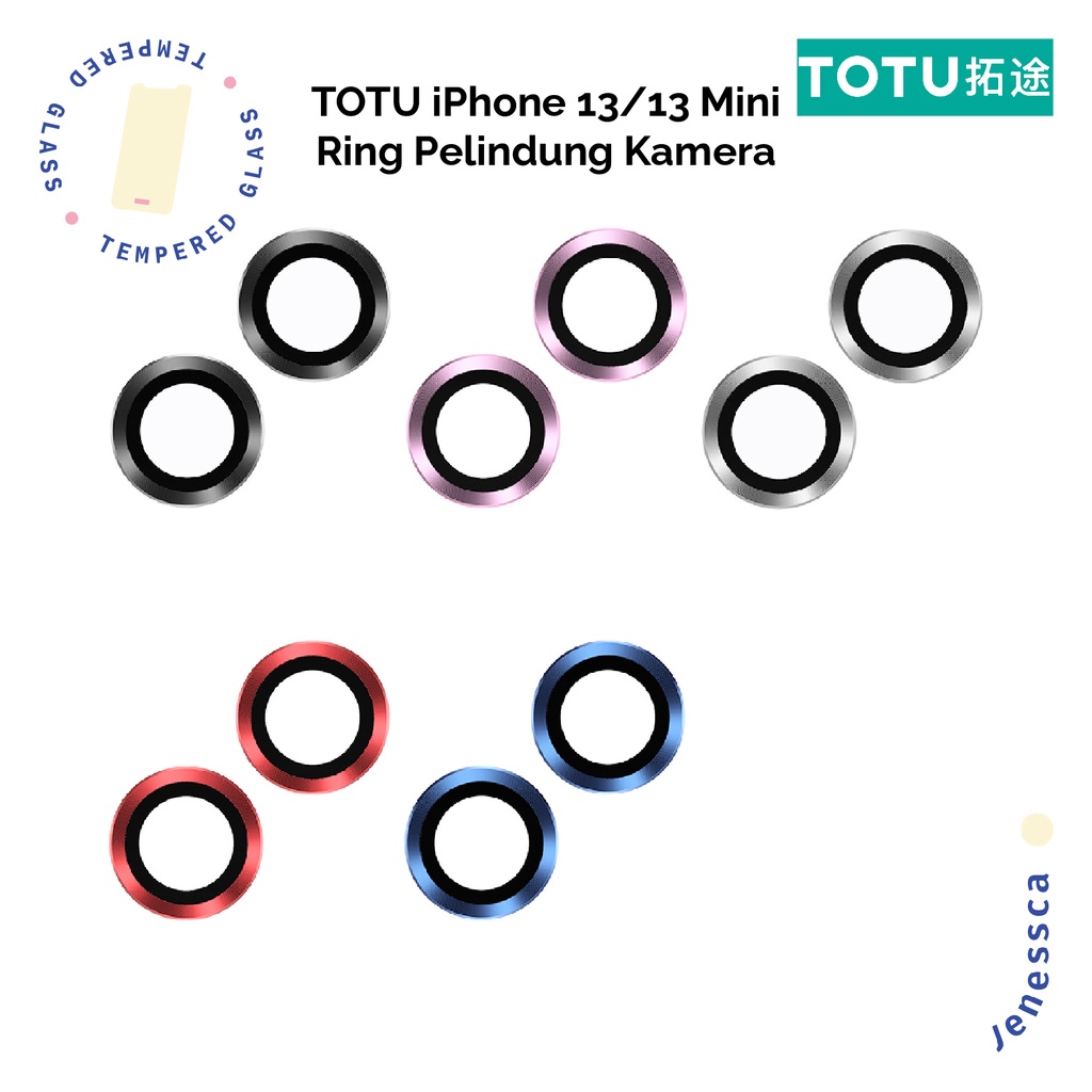 TOTU iPhone 13/13 Mini Ring Camera Pelindung Kamera Tempered Glass