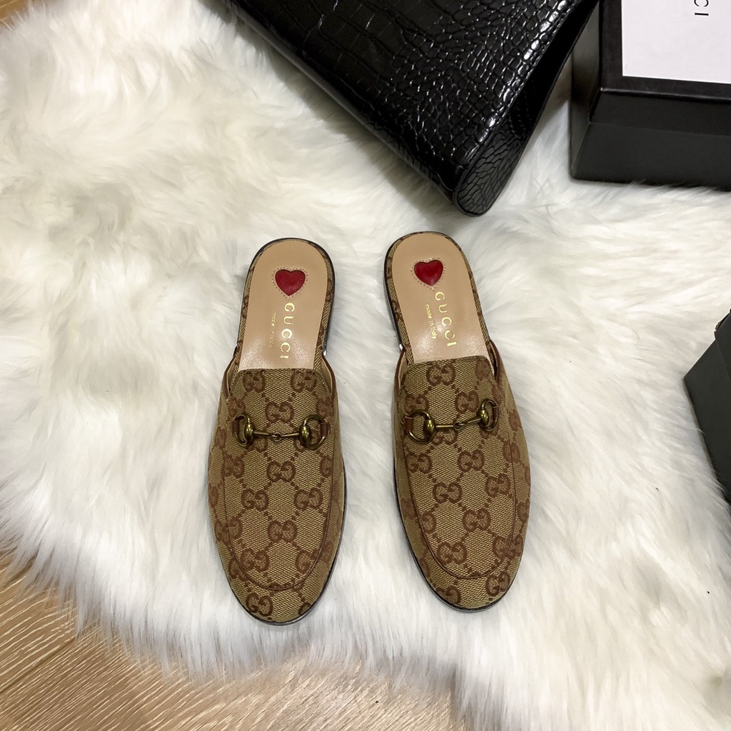 Original 2022 New (with box) Gucci classic half slippers ladies flat round toe sneakers trend (with