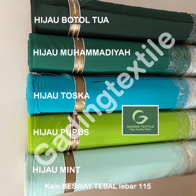 ( per 1 roll ) kain BSY BESWAY TEBAL polyester lebar 115 cm isi 54 meter bahan baju gamis koko kaftan busana muslim kemeja seragam kerudung jilbab hijab printing sublime sublim celana kulot rok dekorasi dekor hordeng gorden taplak meja BUKAN KATUN