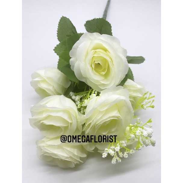 Rose Holland X 7 Bunga Artificial/Bunga Plastik/Bunga Dekorasi/Dekorasi Pernikahan/Pernikahan-Putih