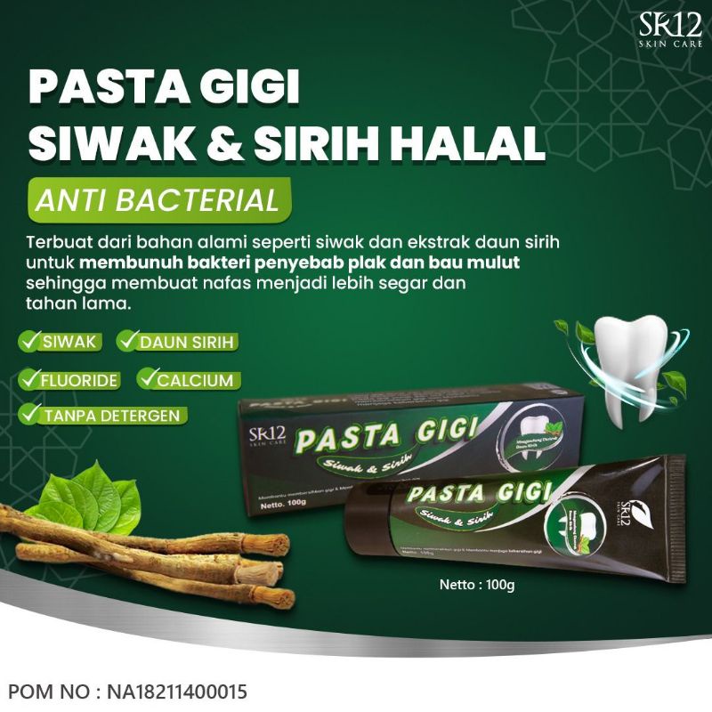 PASTA GIGI SIWAK DAN SIRIH ALAMI BPOM SR12 HERBAL SKINCARE - ODOL HALAL PENCEGAH GIGI BERLUBANG BAU MULUT