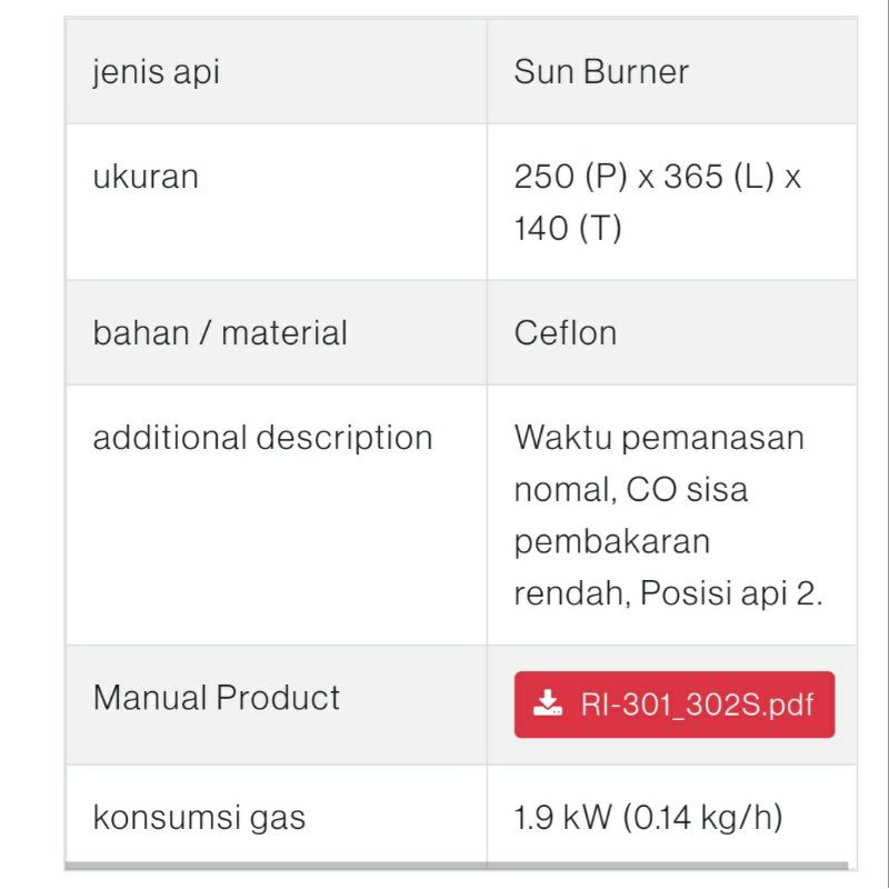 Kompor Gas Rinnai RI 301S Kompor Ceflon Rinnai 1 Tungku Kompor Rinai Kompor Teflon Rinnai