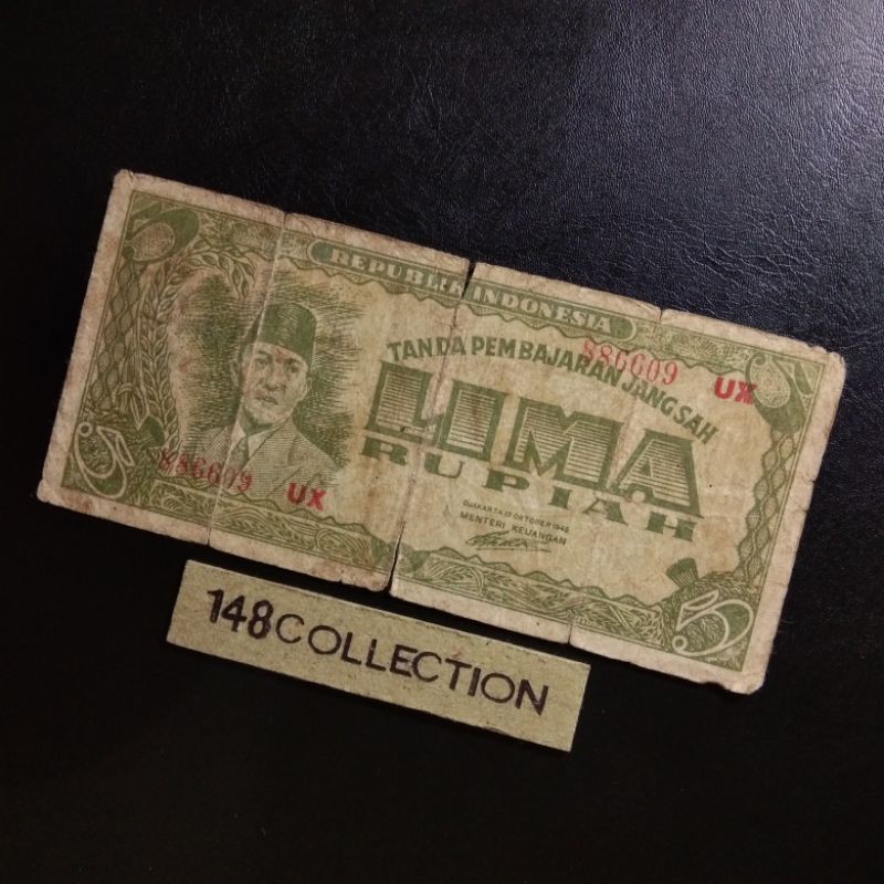 Uangkuno UX 5 rupiah Sukarno tahun 1945