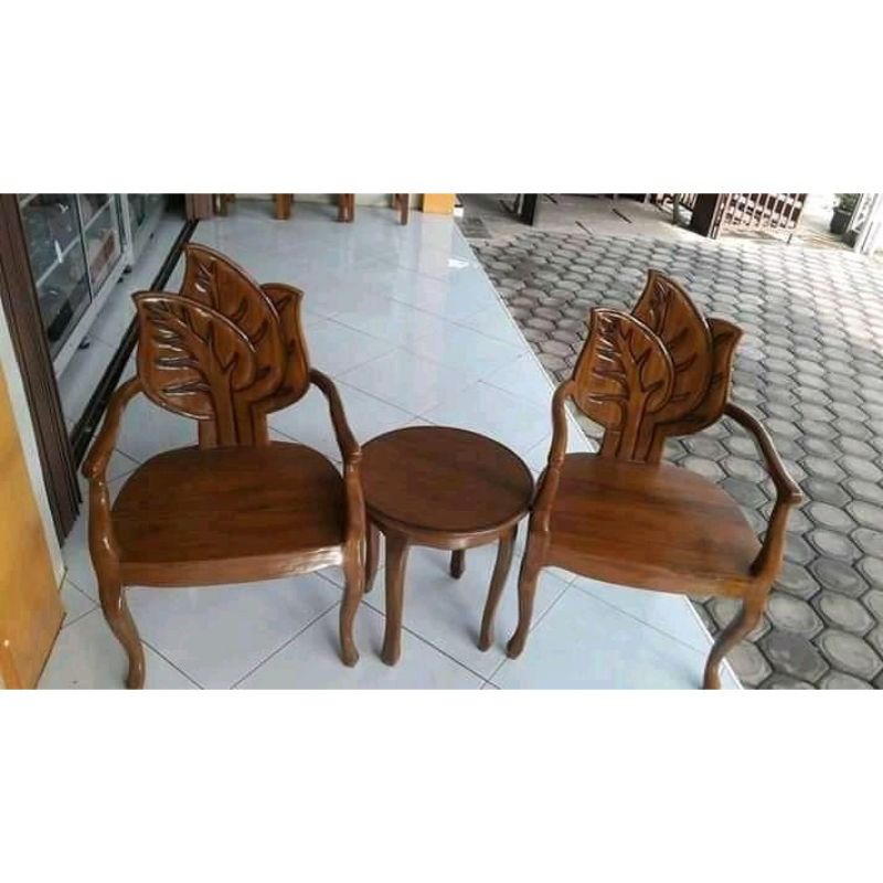 Kursi teras jati motif daun