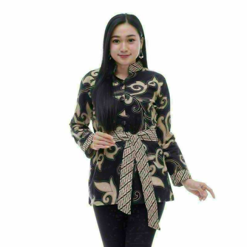 Batik wanita ASJ SA HRB026 Kenongo Kemeja Tosca Pendek - Batik wanita seragaman Kantor terlaris....-Model 1