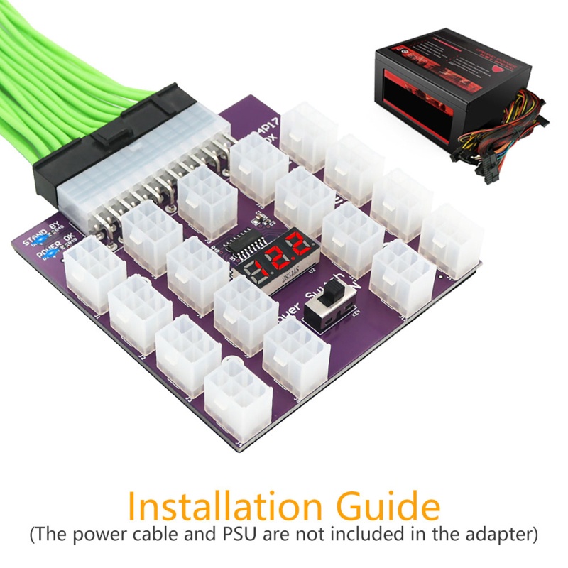 Btsg 24Pin to 17 ATX 6pin Server PSU Power Supply Breakout Board Adapter 2400W Max