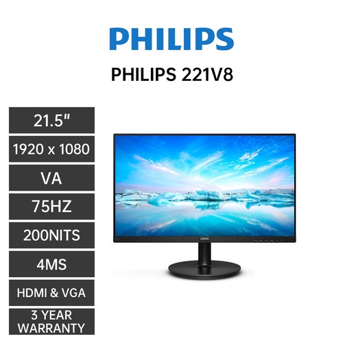 Monitor LED PHILIPS 22 inch / 22&quot; 221V8 HDMI Garansi Resmi