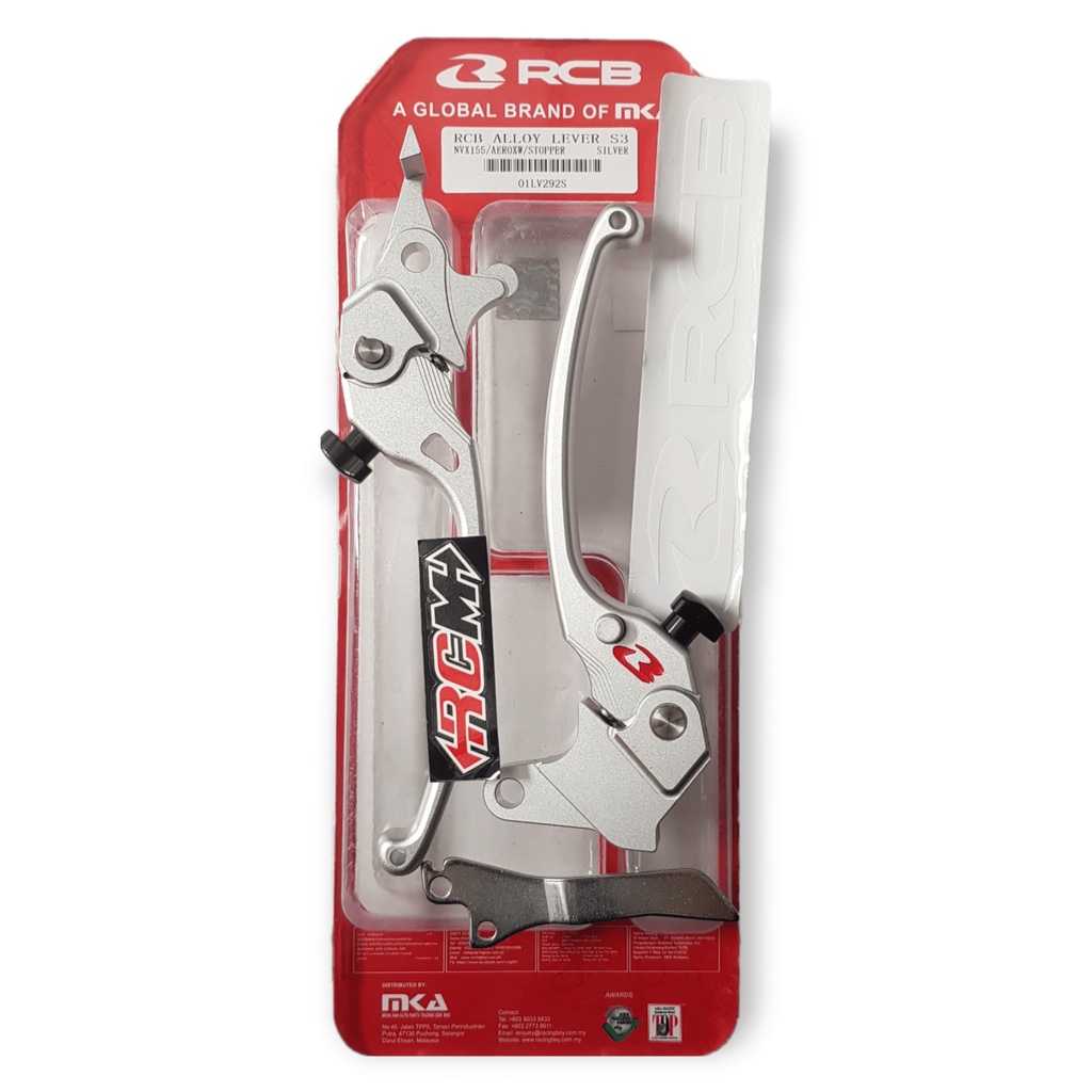 HANDLE HANDEL TUAS SET KANAN KIRI RACING BOY S SERIES S3 WARNA SILVER YAMAHA AEROX  NVX155 NVX 155 STOPPER ORI ORIGINAL RCBB RCB RACING BOY RACINGBOY ASLI