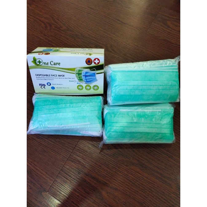 MASKER ONE CARE HIJAU 3PLY EARLOOP isi 50pc 88-mitrajaya-premium Ayo Beli