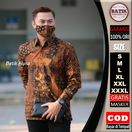 Batik Pria Lengan Panjang Modern Premium Baju Batik Pria Lengan Panjang Modern Limited Edition Original Kemeja Batik Pria lengan Panjang Premium Full Furing Jumbo Reguler Solo Fashion Batik Aluna