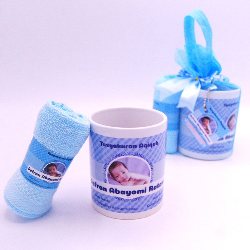 [a] Souvenir Bayi Mug Custom Handuk Biru