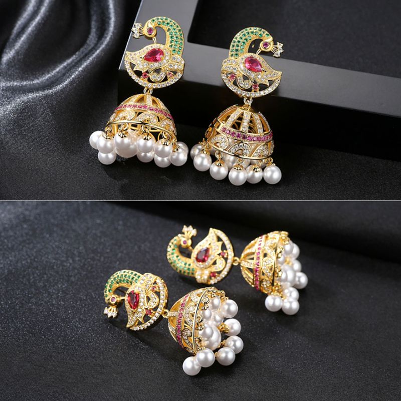 SIY  Vintage Earrings Gold Elegant Retro India Women Jewelry Pendant Pearl Rhinestone