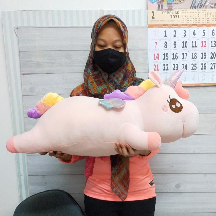 Boneka Lying Unicorn Pelangi Size 75cm/30''boneka unicorn Jumbo/Boneka Unicorn Besar Big/Boneka Karkater