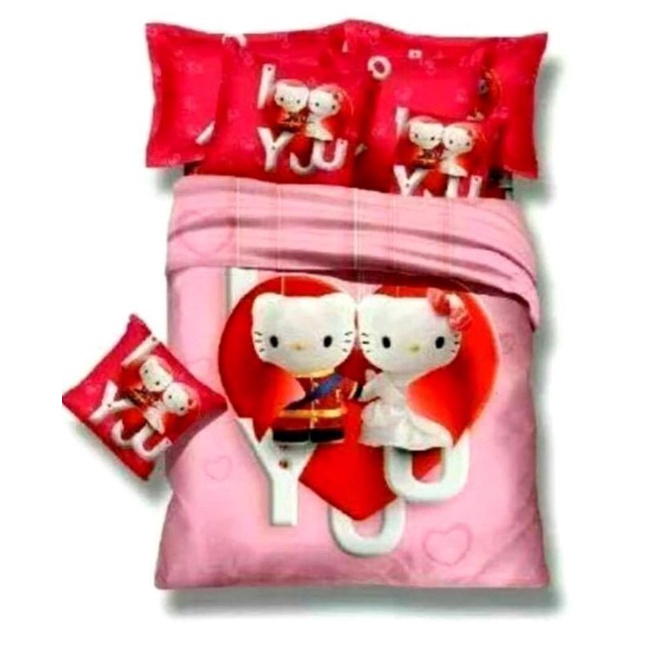 ✔BEST SELLER‼ SPREI WEDDING KATUN JEPANG IMPORT HELLO KITTY COUPLE WEDDING LOVE PINK MERAH/SPREI TEM