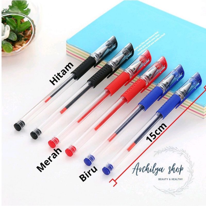 Pulpen Gel Ink 0.5 mm Warna Merah Biru Hitam/Alat tulis/Pulpen hitam biru merah