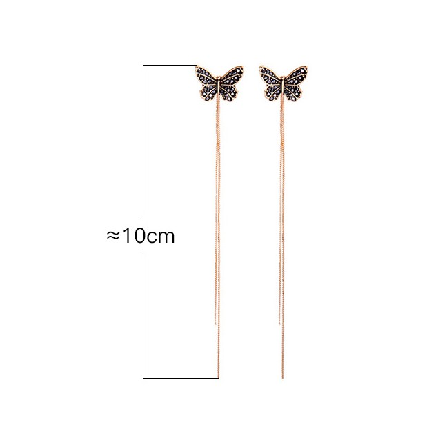 LRC Anting Tusuk Fashion Gold Alloy-studded Fringed Butterfly Stud Earrings F91415