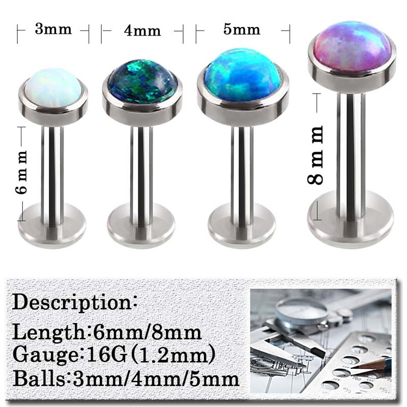 1biji Batu Opal Labret Lip Stud Ulir Internal Telinga Tragus Tulang Rawan Lobe Daith Piercing 16G