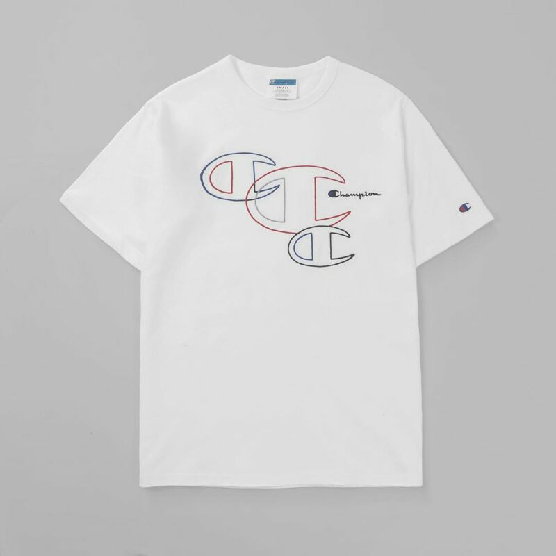 Kaos Champion Reverse Weave Tees 3 Logo C Embroidery White Original