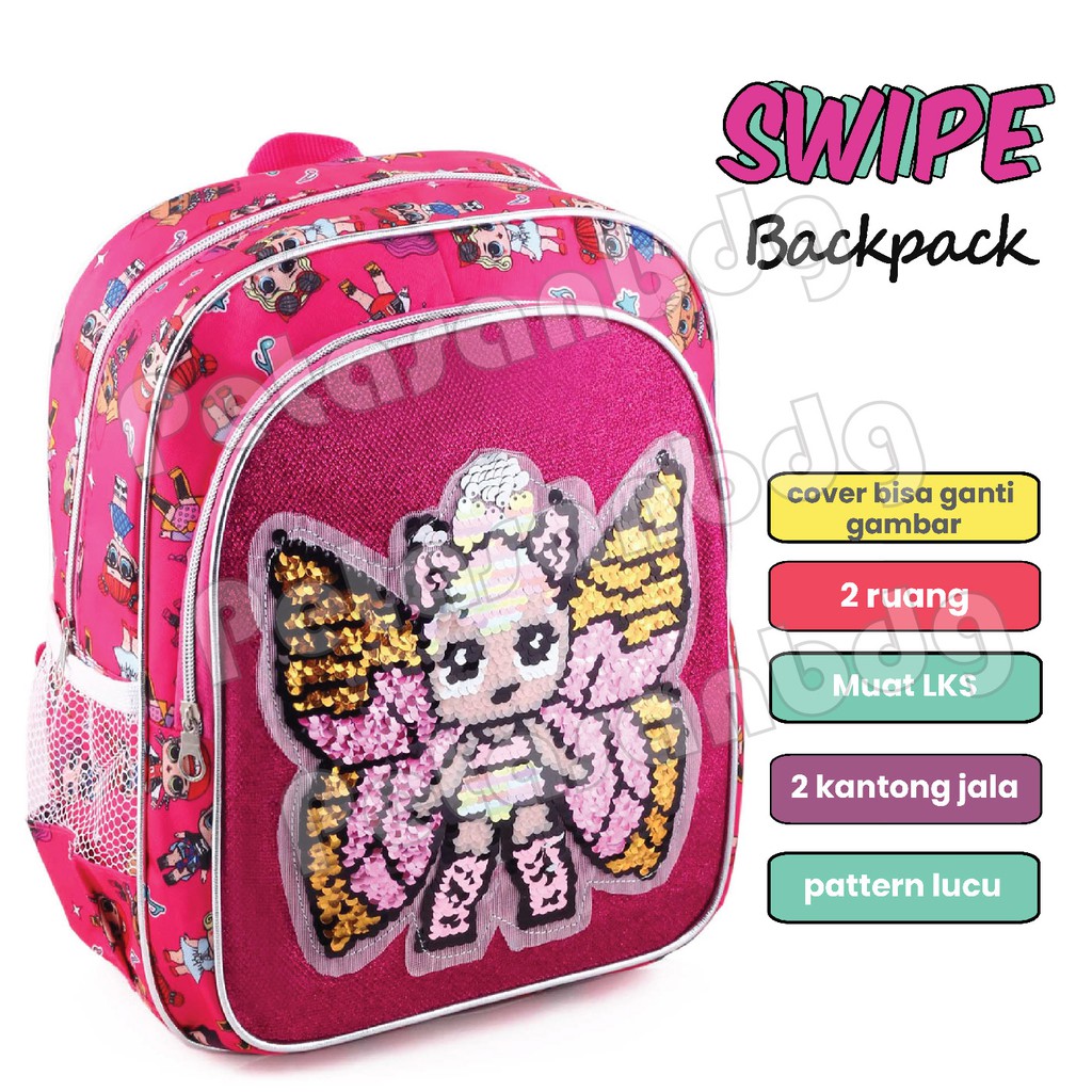 LOL SURPRISE - Tas Ransel Model Usap / Swipe Backpack Tas Sequin Anak LOL SURPRISE