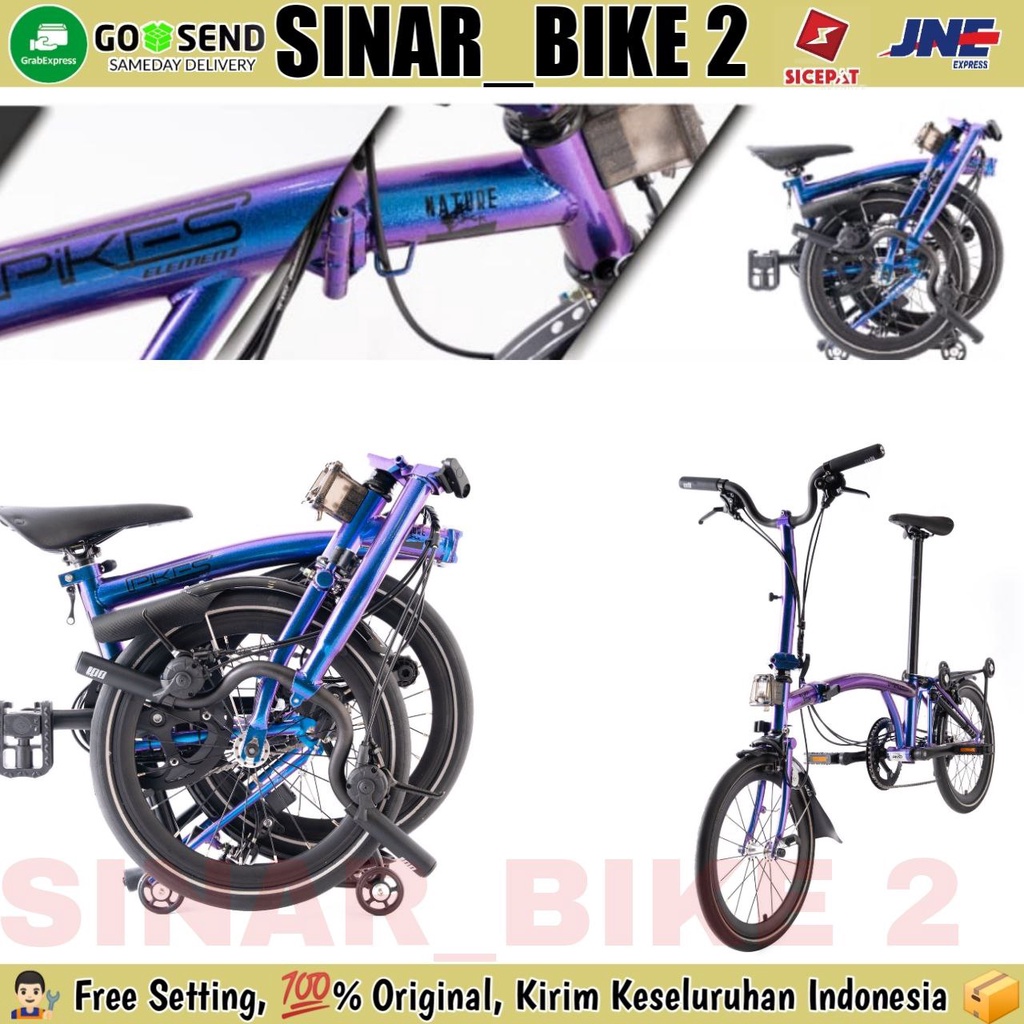 Sepeda Lipat ELEMENT PIKES GEN 2 Rainbow Blue Folding Bike Trifold