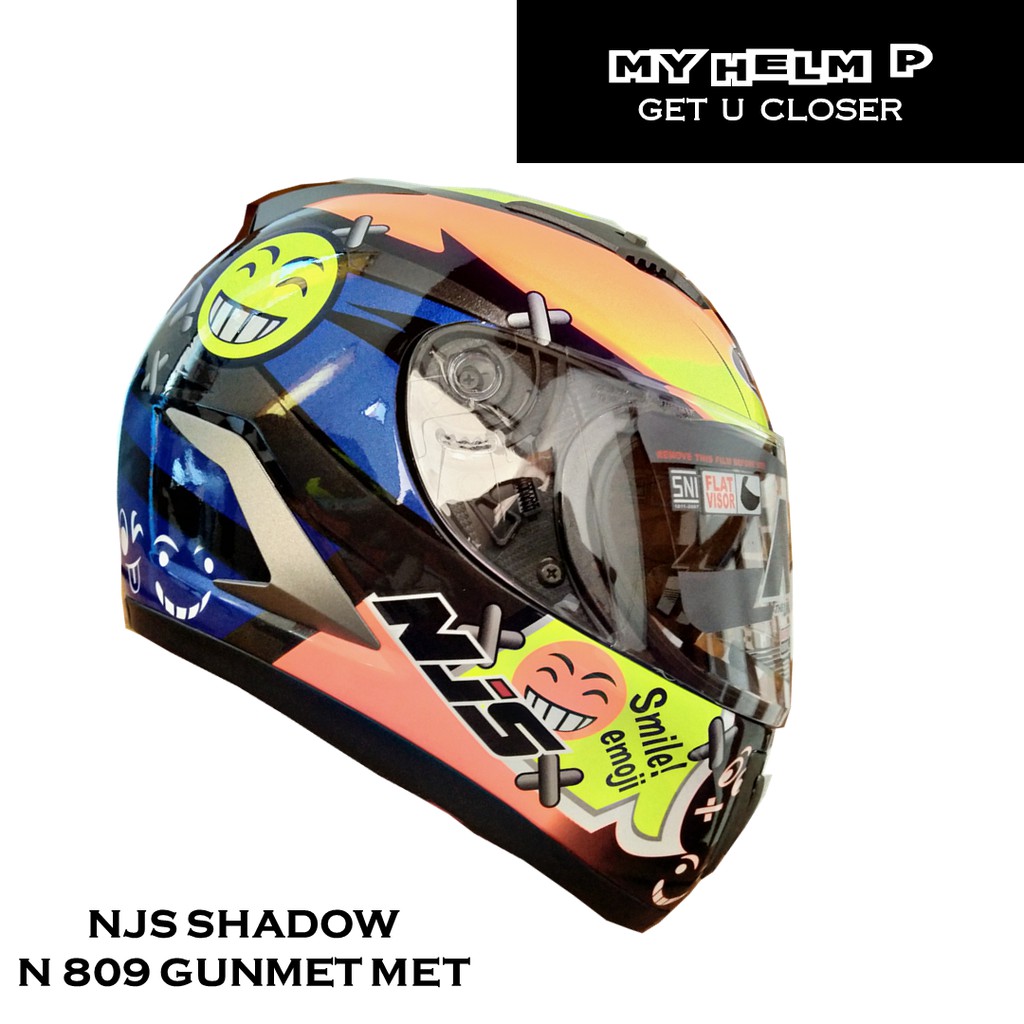 Helm EXTRA VISOR NJS SHADOW Full Face Seri 815 Warna Black Dof