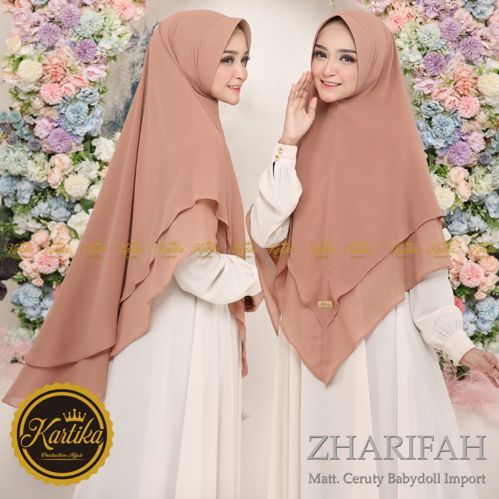 Jilbab Instan Khimar  Jumbo Zharifah Ceruty 2 Layer By Kartika