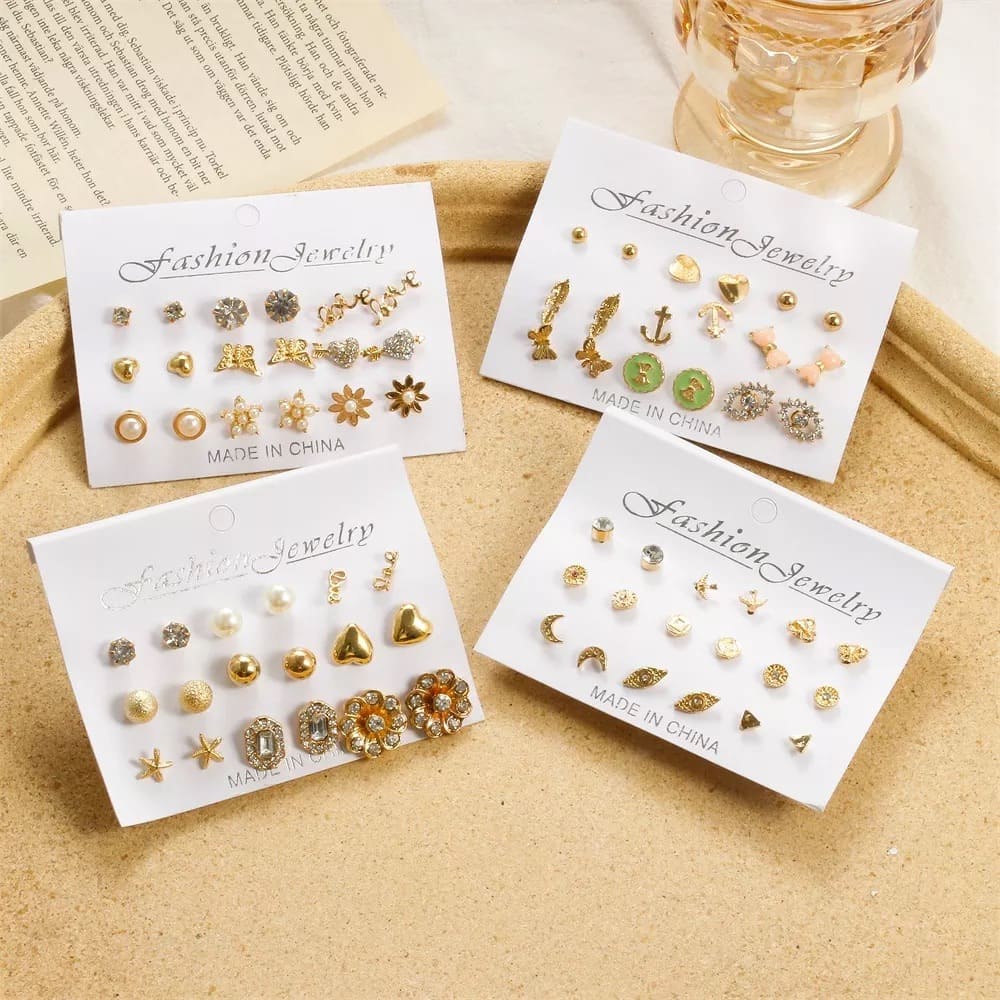 Anting Korea Set 9 Pasang Aksesoris Fasion Wanita Anting Hati Bintang Dalika