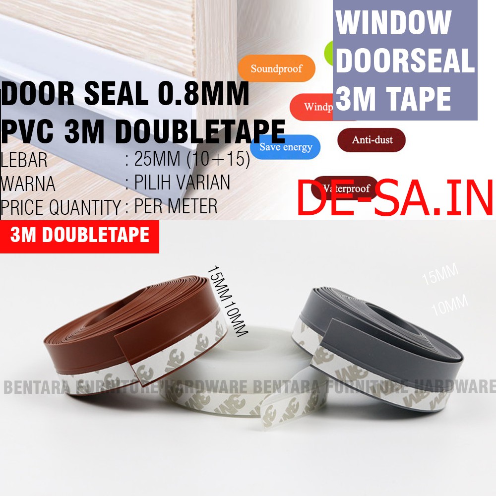 (Tebal 0.8MM) 25MM -35MM - 45MM Windor Door Seal Strip PVC (3M Double Tape) Doorseal Penutup Celah Bawah Pintu Jendela Anti Serangga Debu Sealer 2.5 CM - 3.5 CM  - 4.5 CM Bottom Door Seal Strip 25 mm 35 mm 45 mm