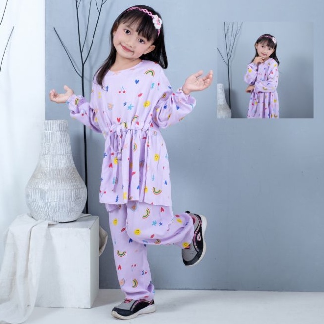 Setelan pajamas motif Setelan baju anak perempuan setelan rayon one set anak setcel rayon anak part 4