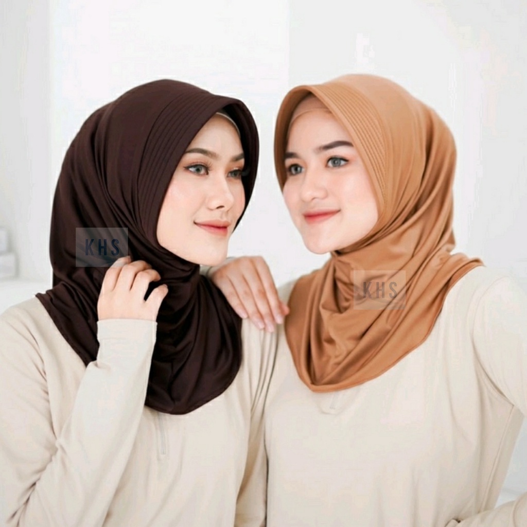 Jilbab Sport / Hijab Instan Sporty Jilbab Volly Jilbab Bahan Jersey Lycra Instant / Bergo Sport Kerudung Olahraga KHS-VOLLY COKLAT