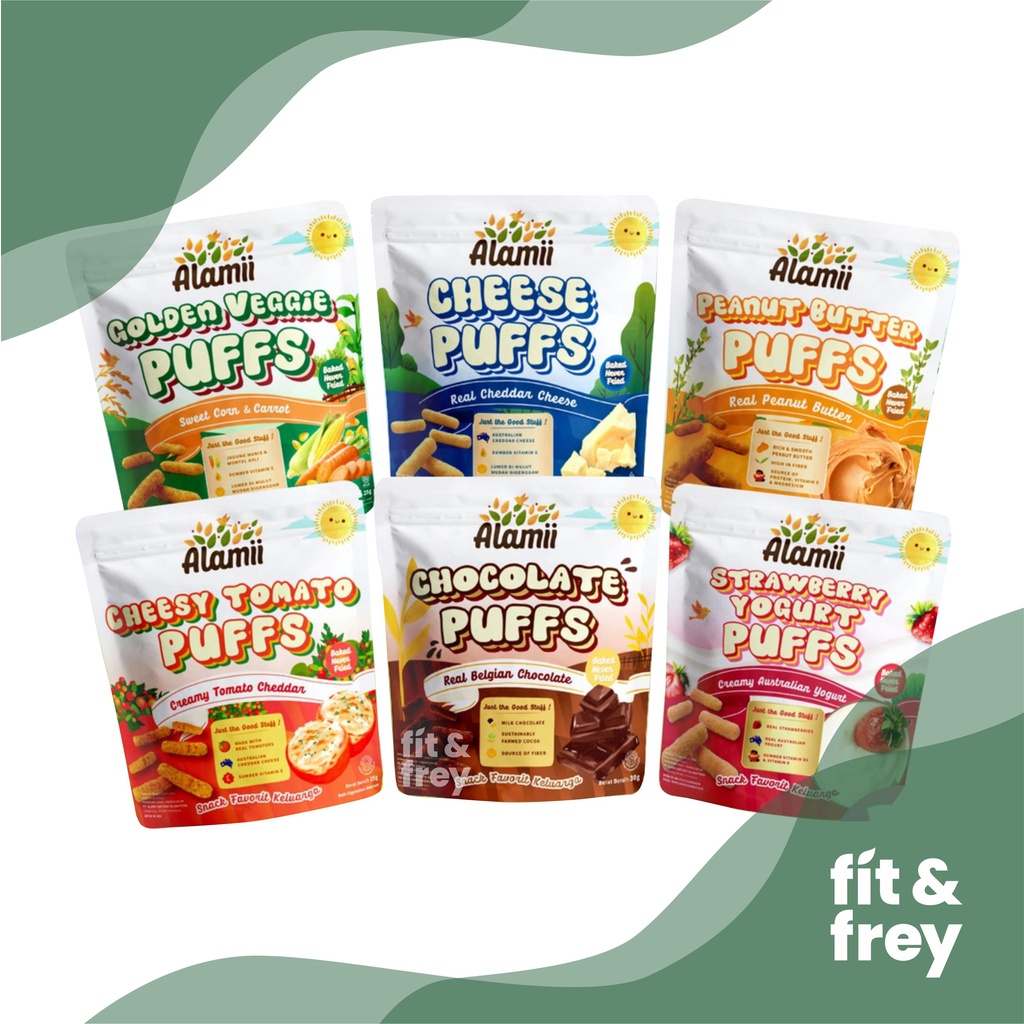 ALAMII Puffs - Snack Sehat Bayi / Anak - Cheese/Golden Veggie/Peanut Butter/Strawberry Yogurt - Cemilan Biskuit Anak NO MSG Halal