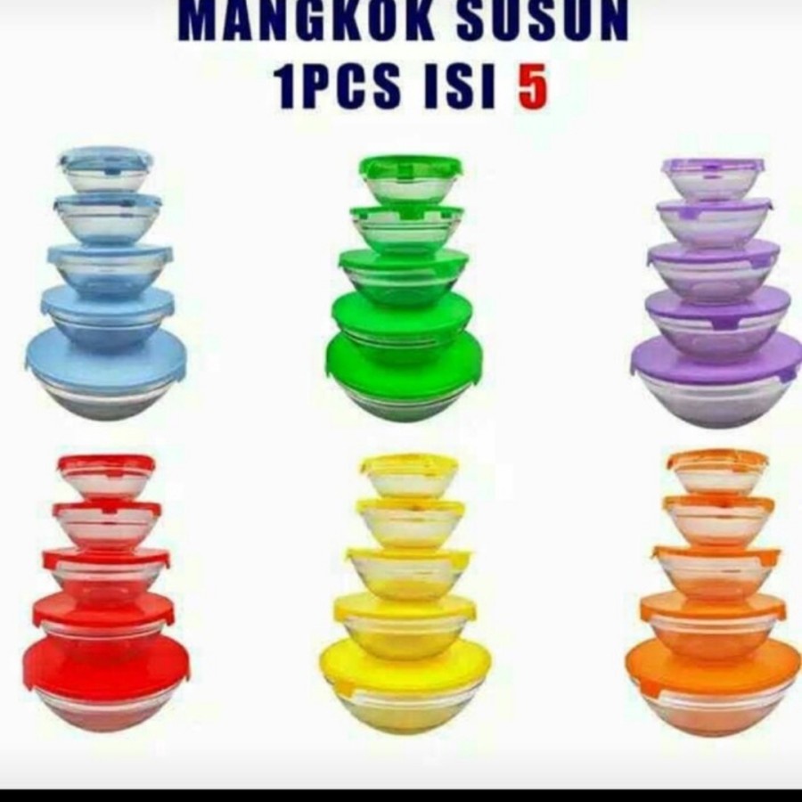 Cooking Bowl Glass 5 Pcs Set - Mangkok Kaca - Mangkok Toples