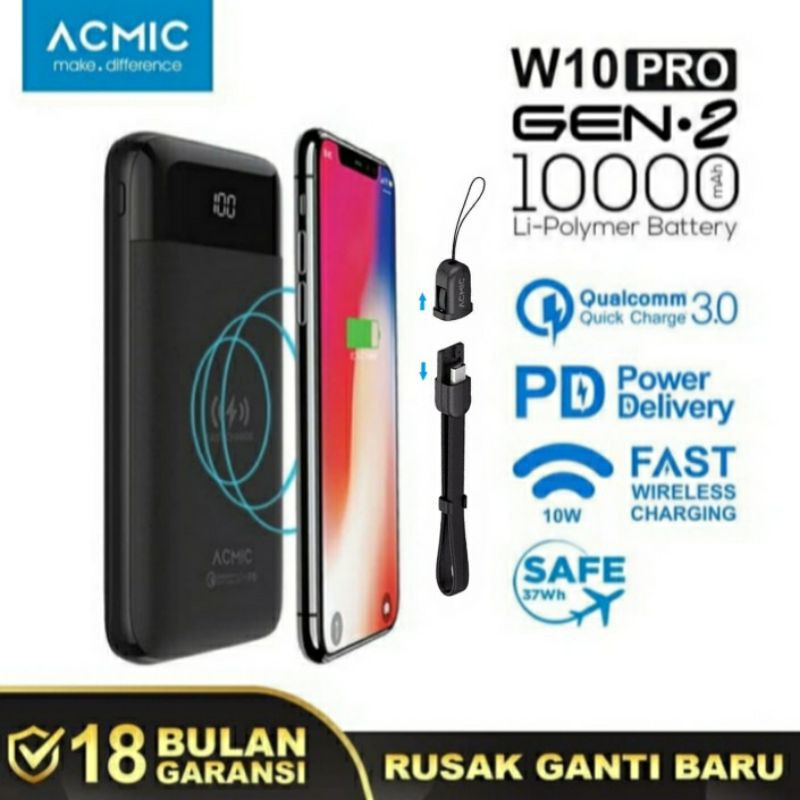 PowerBank Acmic P10PRO Q10PRO C10PRO F10PRO W10PRO Power Wing 10000mAh Quick Charge 3.0 + PD 18W