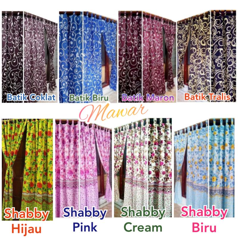 Gorden / Gordeng / Gordyn / Hordeng Tirai Pintu Jendela Kolong Dapur Motif Batik Bunga Shabby Cream 