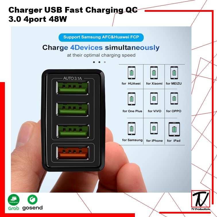 Adaptor Quick Charger USB Fast Charger 4 Port QC 3.0 48W