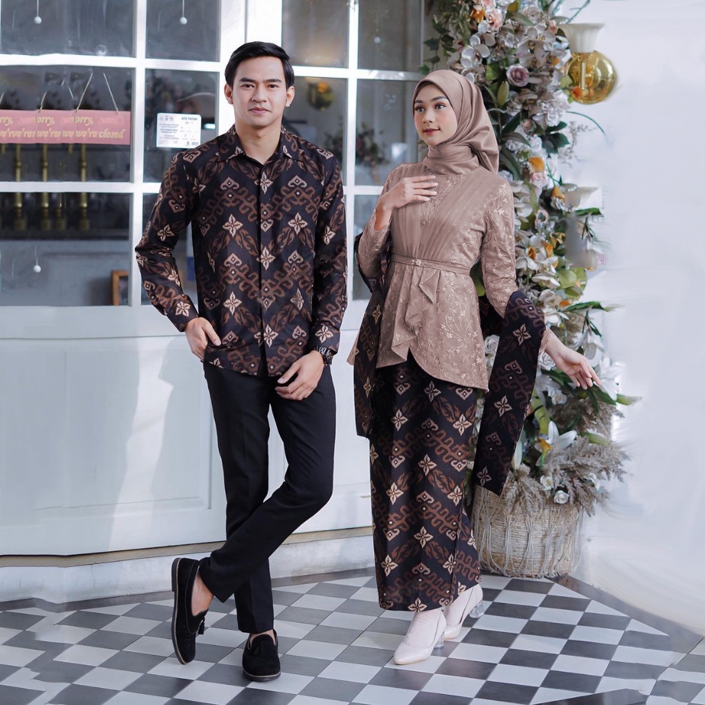 GALERI BATIK - Kebaya Couple Brokat Modern Aufa Kebaya Wisuda dan Kondangan Kebaya Couple Batik Prima Lengan Panjang Set Wanita