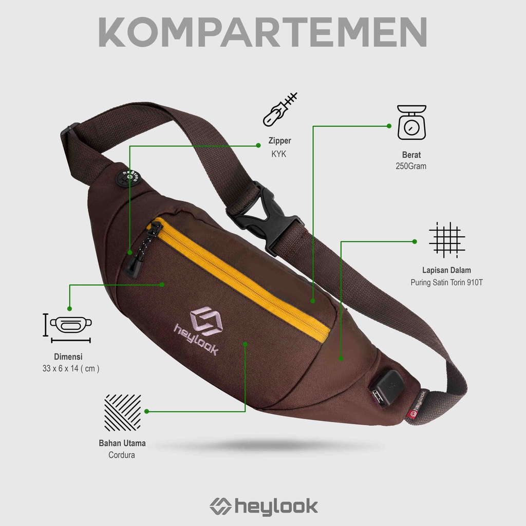 (BISA COD) TAS SELEMPANG PRIA WAIST BAG HYPE ANTI SOBEK ANTI MALING SEMI-WATERPROOF HEYLOOK