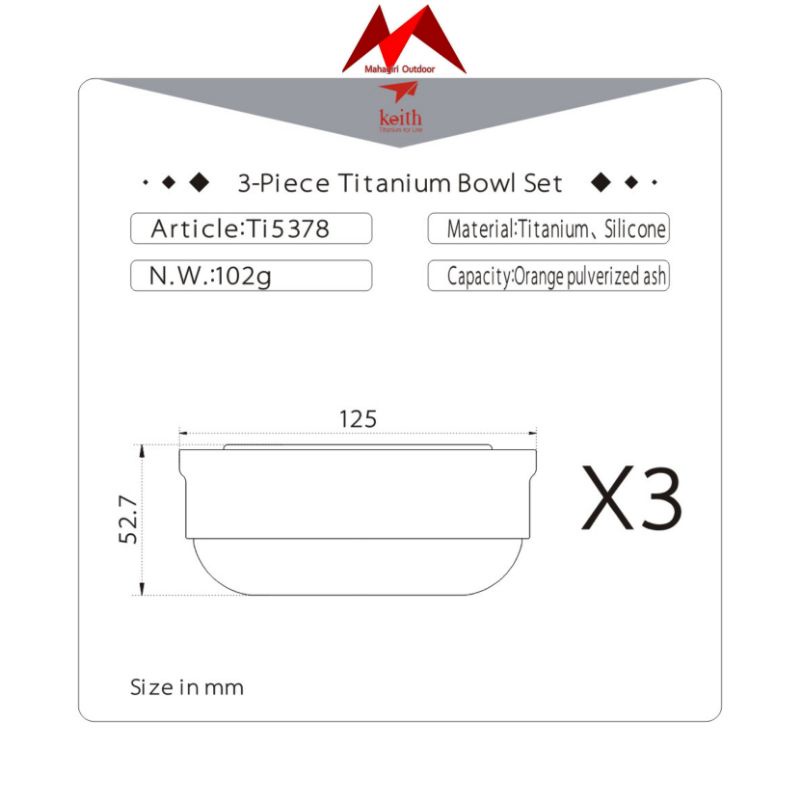 Keith Ti5379 titanium bowl set 3pcs crisper lunch box Ti5378 ultralight