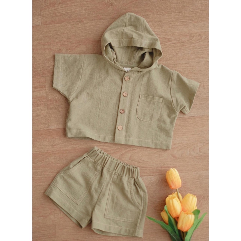 BELL AND BO SETELAN KENNA HOODIE LINEN SET SETELAN HOODIE BAHAN LINEN 1-4 TAHUN